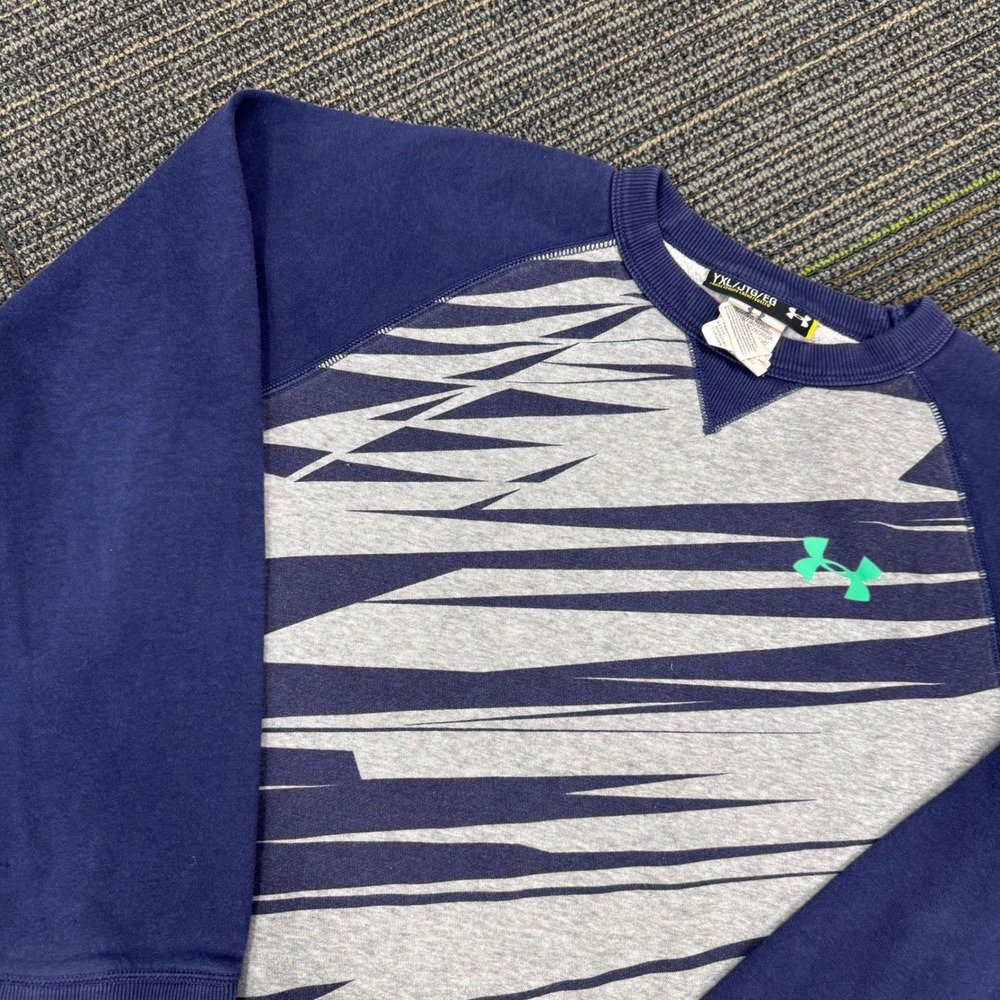 Under Armour Kids YXL Sweatshirt Pullover Gray Blue Graphic Logo Long Sleeve